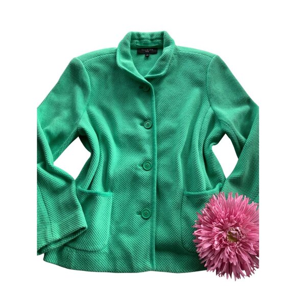 Talbots Womens Textured Green Button-Up Jacket With Pockets Size PL - Picture 13 of 14